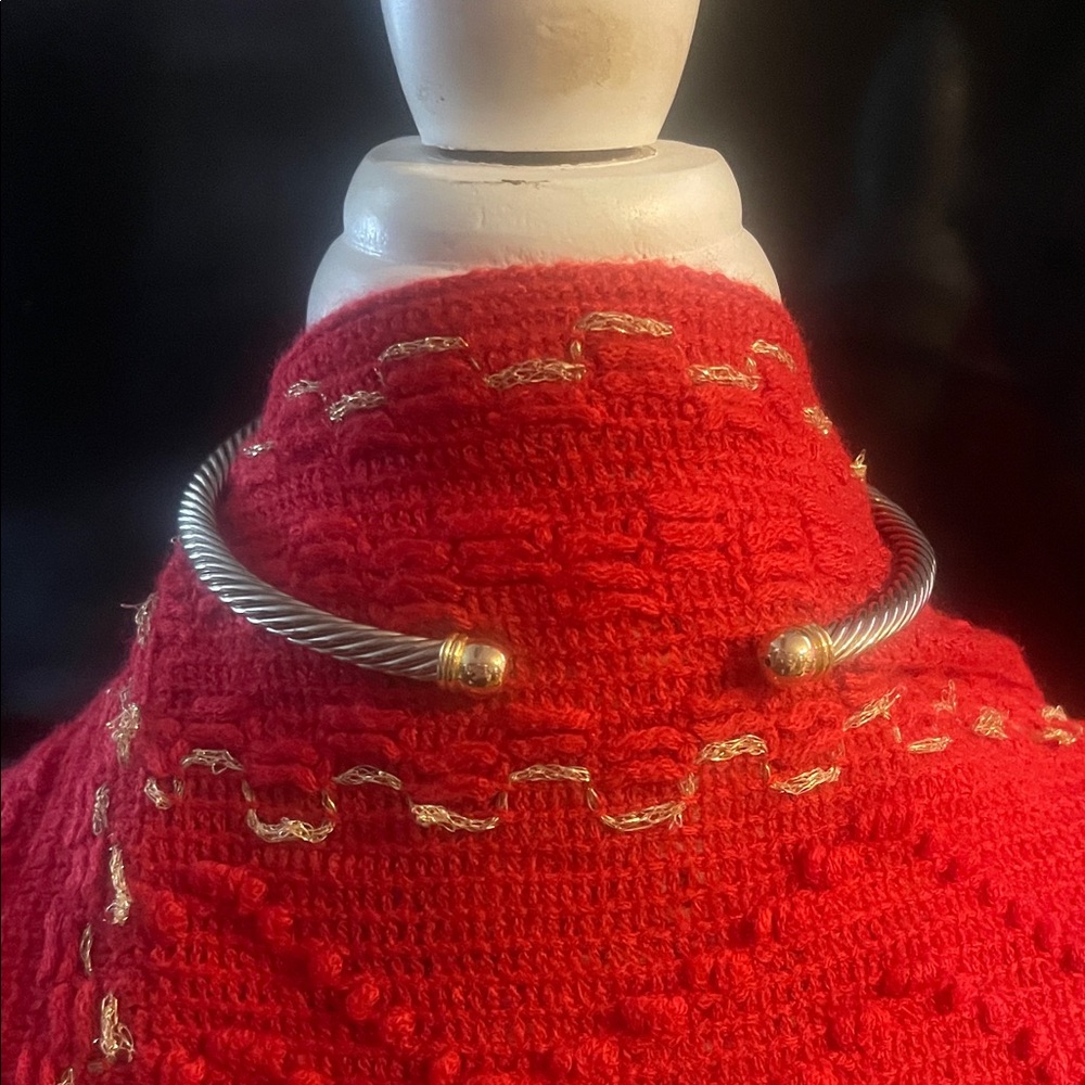 Silver and Gold Cable open cuff style necklace adjustable
